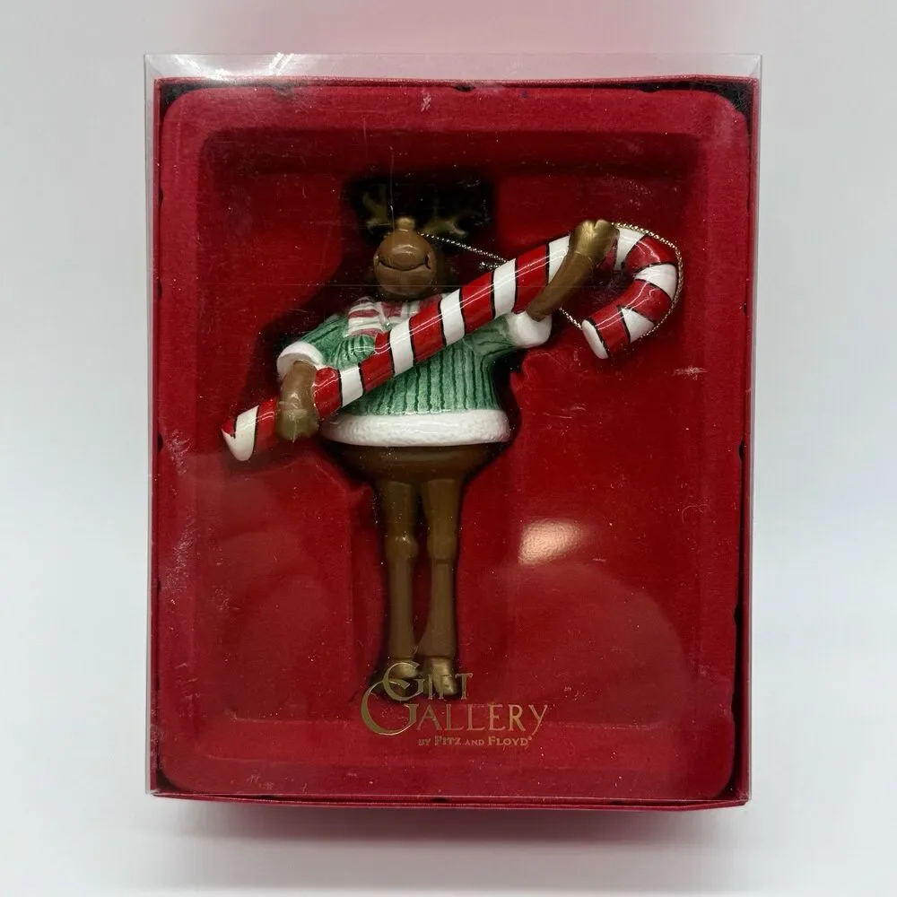 FITZ & FLOYD Reindeer Sweeties Ornament Ceramic Rebba Reindeer‎ In Box